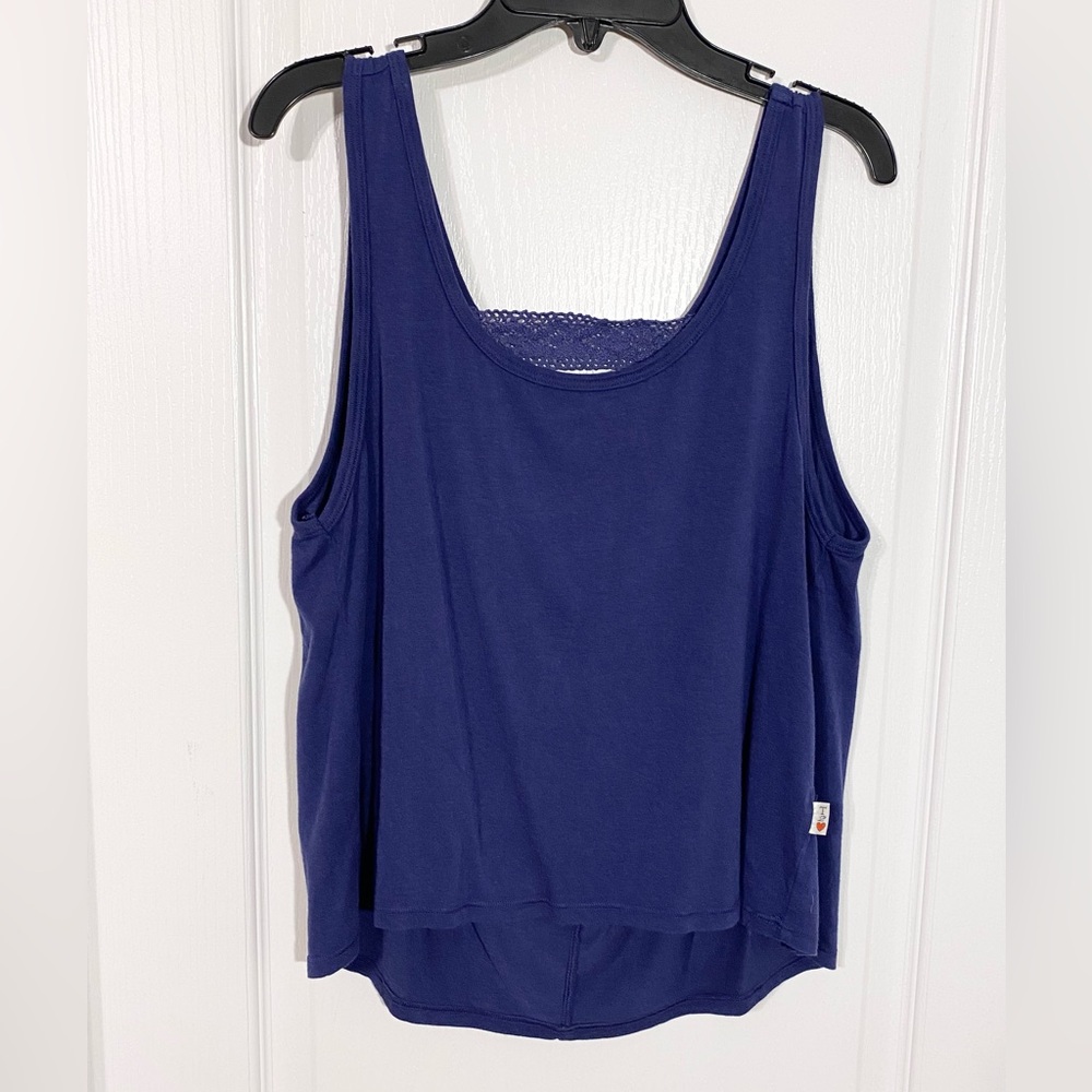 NWT T2Love Crochet Strap Draped Back Hi Lo Tank Top USA MADE Navy Girl’s 14